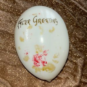 Vintage hand blown milk glass hand painted “Easter Greeting” 6” hollow large egg